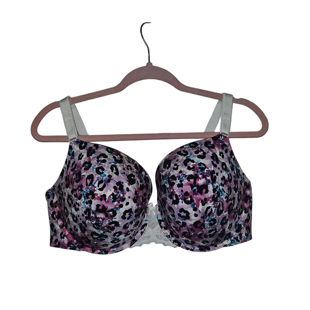 Torrid Curve Push Up Bra 42DD Purple Pink Leopard‎ Floral Lace Trim Underwire